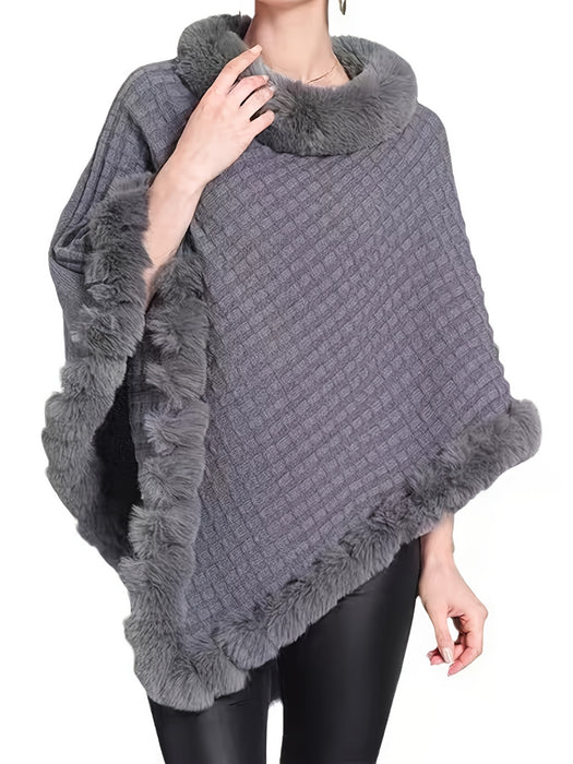 Luxe Dikke Gebreide Coltrui voor Dames - Met Neppontrand en Chic Pullover Cape voor de Winter