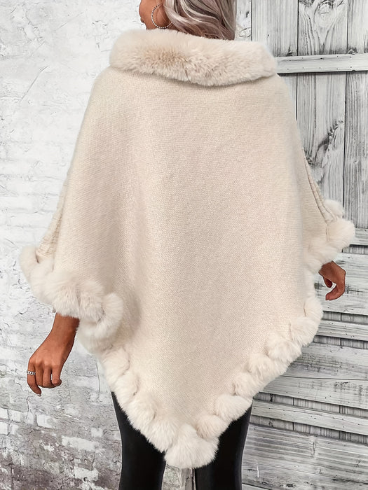 Luxe Dikke Gebreide Coltrui voor Dames - Met Neppontrand en Chic Pullover Cape voor de Winter