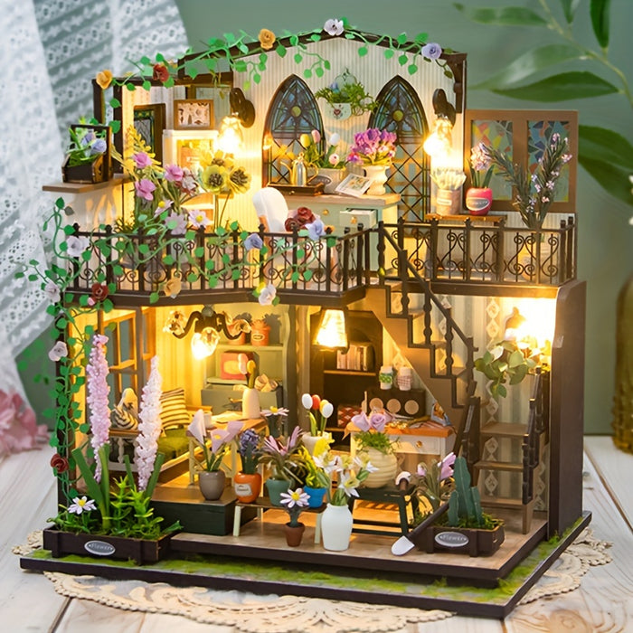 DIY Miniatuur Kas-Huis met Verlichting – Handgemaakte 3D Puzzel voor Creatieve Decoratie