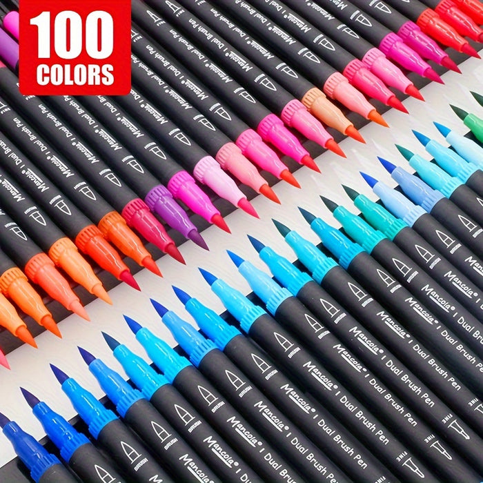 100 Kleuren Dual-Tip Stiften Set – Veelzijdige Fineliner en Brush Tips voor Creatieve Projecten