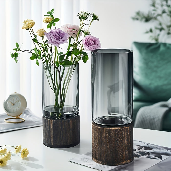 Luxe Glas Vaas met Houten Basis - Elegant en Modern