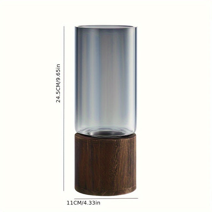 Luxe Glas Vaas met Houten Basis - Elegant en Modern