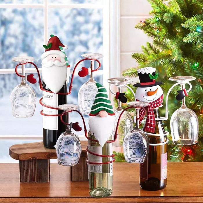 Festive Cheers Wijnglas Houder – Kerstman & Sneeuwpop Design voor Feestelijke Tafels