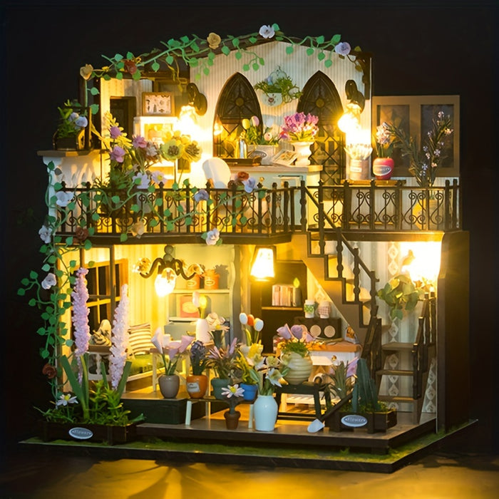 DIY Miniatuur Kas-Huis met Verlichting – Handgemaakte 3D Puzzel voor Creatieve Decoratie