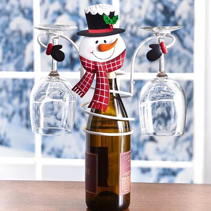 Festive Cheers Wijnglas Houder – Kerstman & Sneeuwpop Design voor Feestelijke Tafels