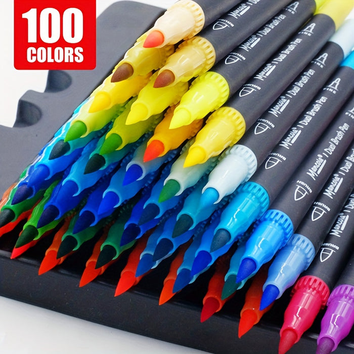100 Kleuren Dual-Tip Stiften Set – Veelzijdige Fineliner en Brush Tips voor Creatieve Projecten