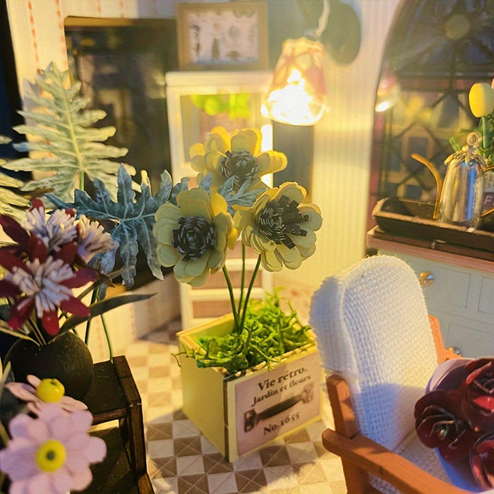 DIY Miniatuur Kas-Huis met Verlichting – Handgemaakte 3D Puzzel voor Creatieve Decoratie