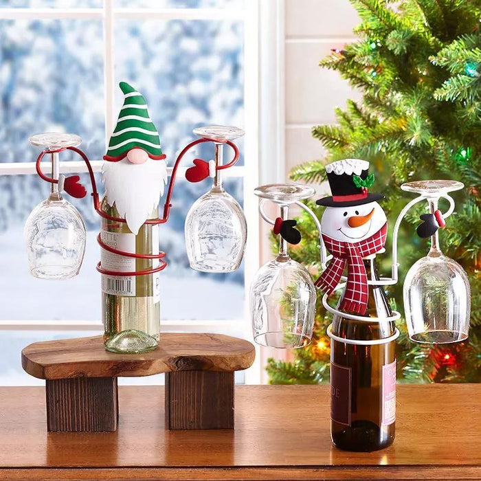 Festive Cheers Wijnglas Houder – Kerstman & Sneeuwpop Design voor Feestelijke Tafels