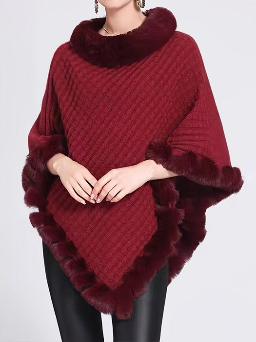 Luxe Dikke Gebreide Coltrui voor Dames - Met Neppontrand en Chic Pullover Cape voor de Winter