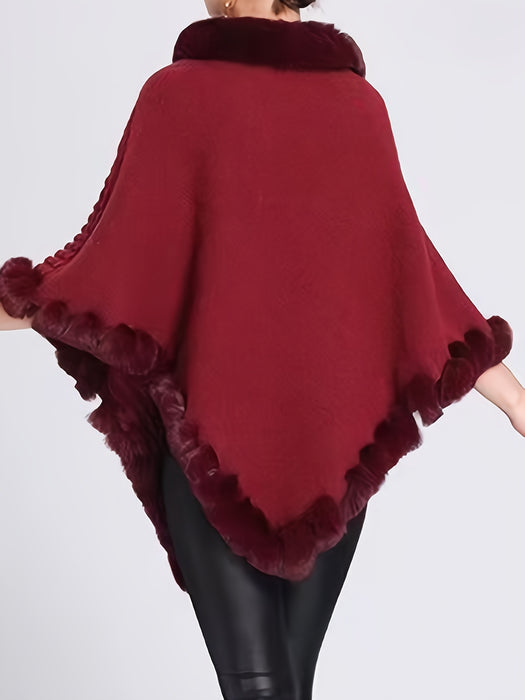 Luxe Dikke Gebreide Coltrui voor Dames - Met Neppontrand en Chic Pullover Cape voor de Winter