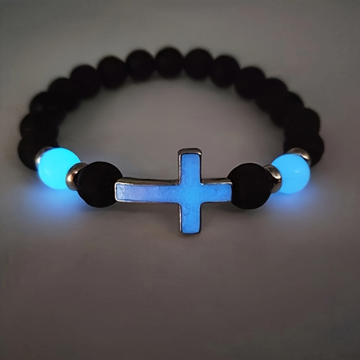 Glow-in-the-Dark Kralenarmband met Kruis - Voor Een Unieke Stijl