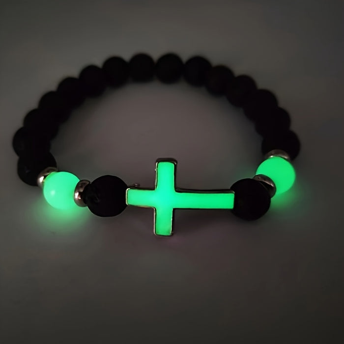 Glow-in-the-Dark Kralenarmband met Kruis - Voor Een Unieke Stijl