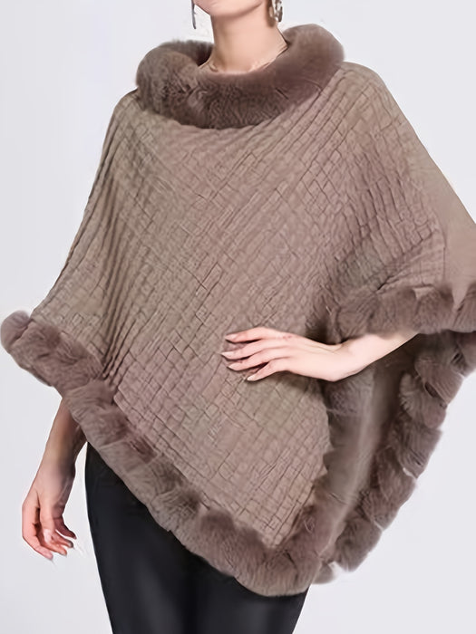 Luxe Dikke Gebreide Coltrui voor Dames - Met Neppontrand en Chic Pullover Cape voor de Winter