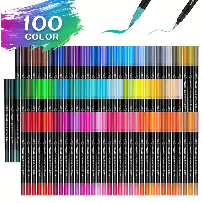 100 Kleuren Dual-Tip Stiften Set – Veelzijdige Fineliner en Brush Tips voor Creatieve Projecten