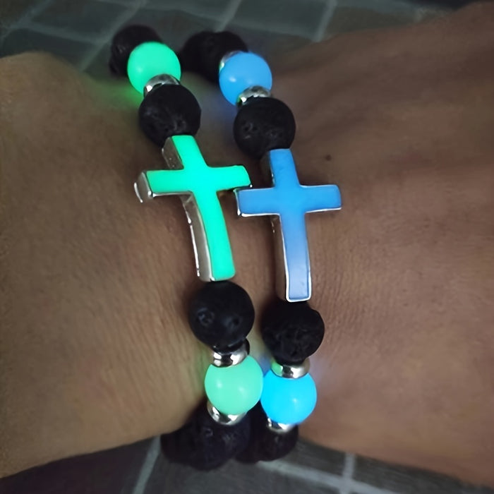 Glow-in-the-Dark Kralenarmband met Kruis - Voor Een Unieke Stijl