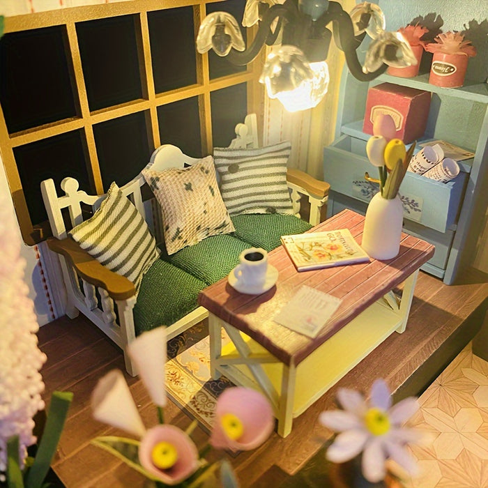 DIY Miniatuur Kas-Huis met Verlichting – Handgemaakte 3D Puzzel voor Creatieve Decoratie