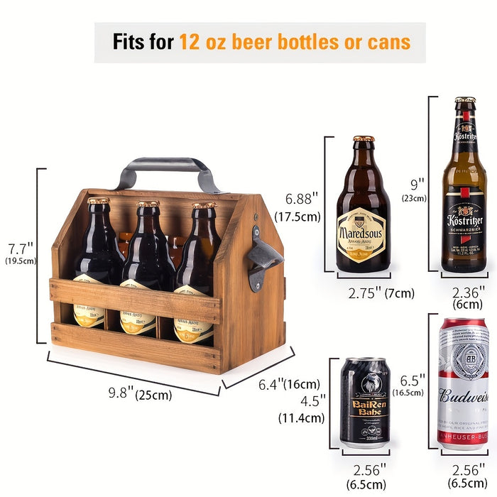 Houten Flessen Caddy met Flesopener - Perfect Vaderdag Cadeau of Relatiegeschenk