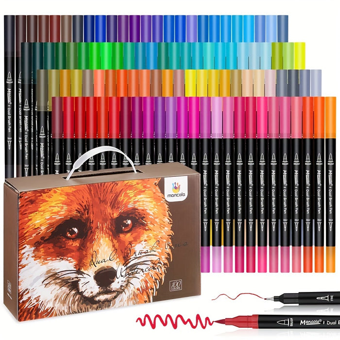 100 Kleuren Dual-Tip Stiften Set – Veelzijdige Fineliner en Brush Tips voor Creatieve Projecten