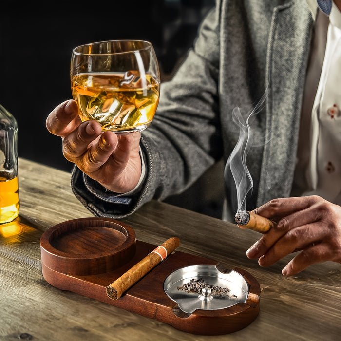 Creatieve Sigaren Asbak en Whiskey Glas Tray - Het Perfecte Vaderdag Cadeau of Relatiegeschenk