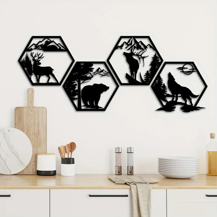 Wildernis Geometrische Wanddecoratie – Dieren en Bergen