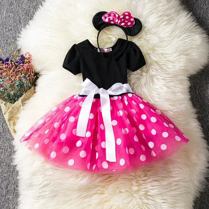 Minnie Mouse Kostuum voor Meisjes – Polkadot Jurk met Haarband en Strik