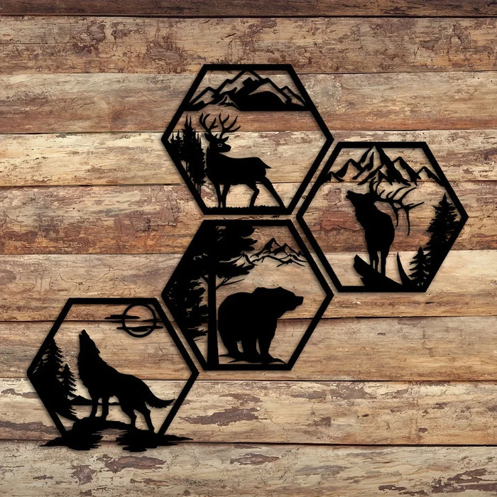 Wildernis Geometrische Wanddecoratie – Dieren en Bergen