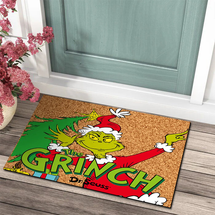 Kerstdeurmat met Grinch Ontwerp - Vrolijke Welkom voor de Feestdagen