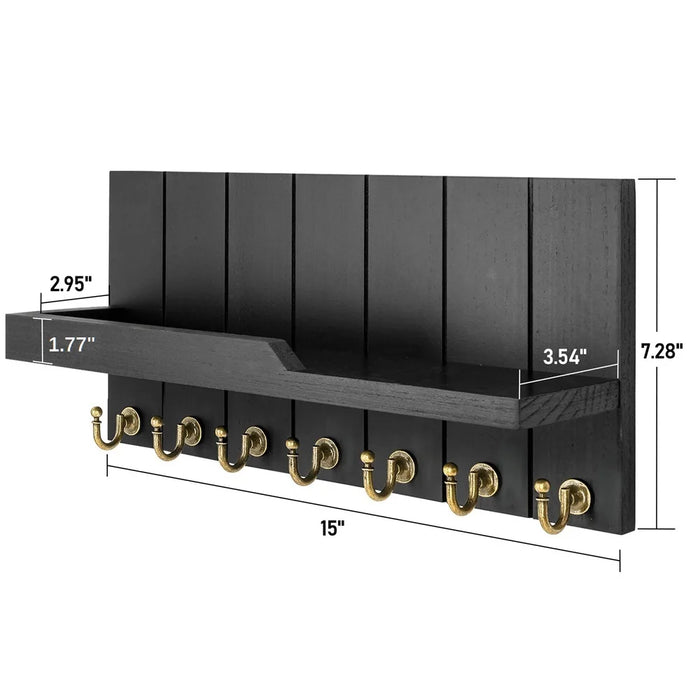 Houten Sleutelhouder met Plank - Stijlvolle Wandoplossing voor Sleutels en Post