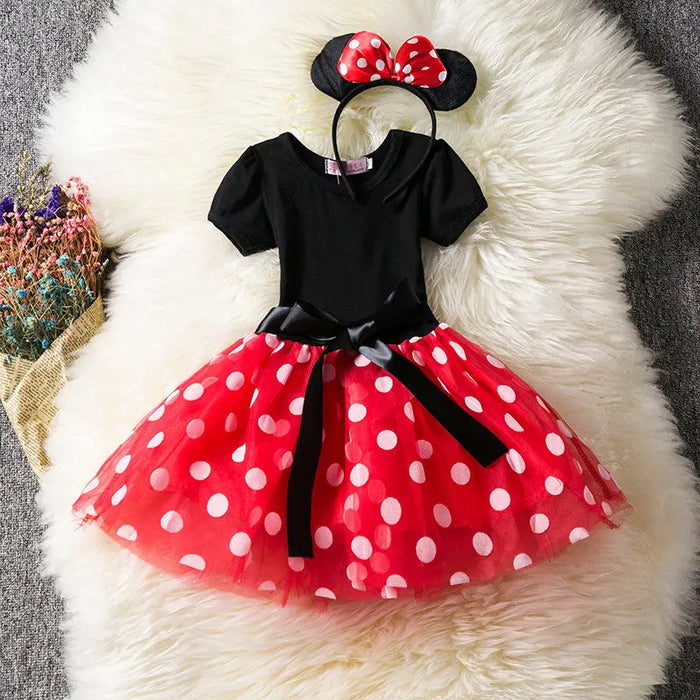 Minnie Mouse Kostuum voor Meisjes – Polkadot Jurk met Haarband en Strik