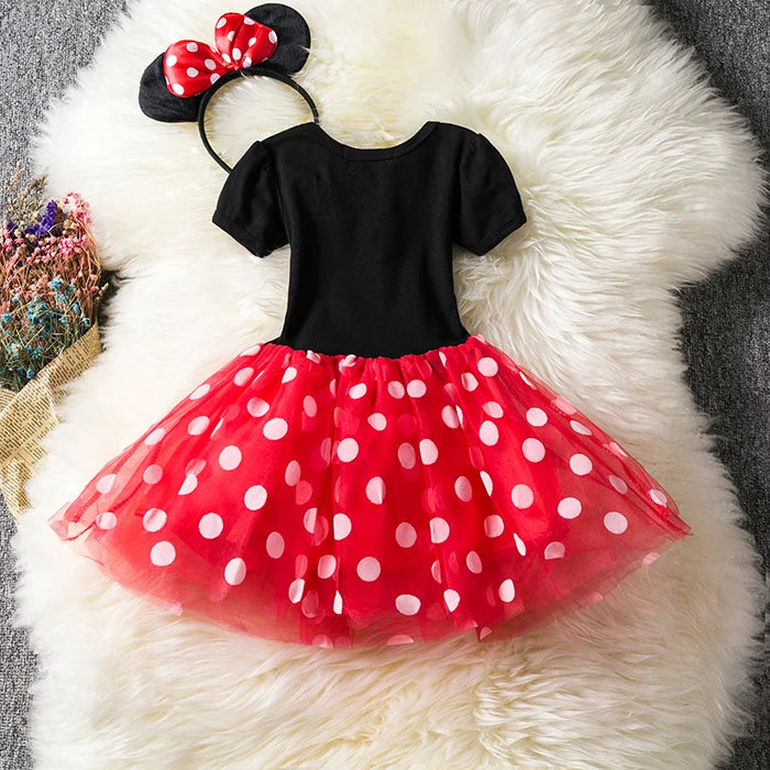 Minnie Mouse Kostuum voor Meisjes – Polkadot Jurk met Haarband en Strik