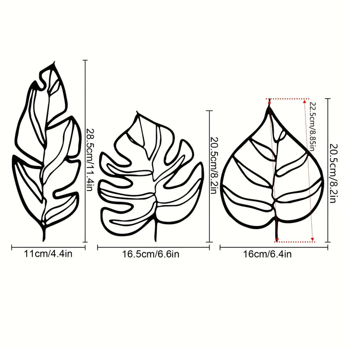 Tropische Bladeren Wanddecoratie – Set van Drie Natuurlijke Kunstwerken