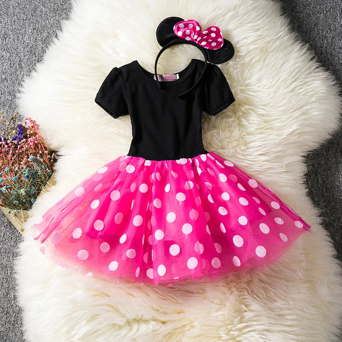 Minnie Mouse Kostuum voor Meisjes – Polkadot Jurk met Haarband en Strik