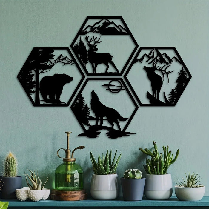 Wildernis Geometrische Wanddecoratie – Dieren en Bergen