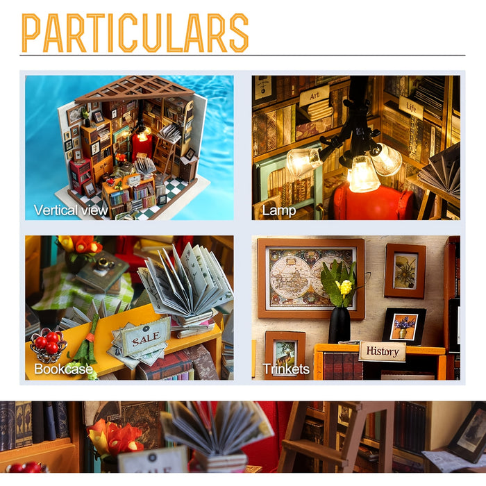 DIY Miniatuur Huis Kit – Sam's Study met Gedetailleerde Boekenplanken en Meubels