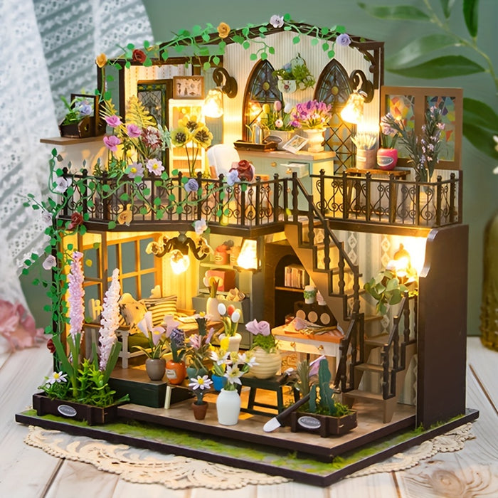 DIY Miniatuur Kas-Huis met Verlichting – Handgemaakte 3D Puzzel voor Creatieve Decoratie