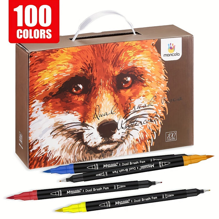 100 Kleuren Dual-Tip Stiften Set – Veelzijdige Fineliner en Brush Tips voor Creatieve Projecten