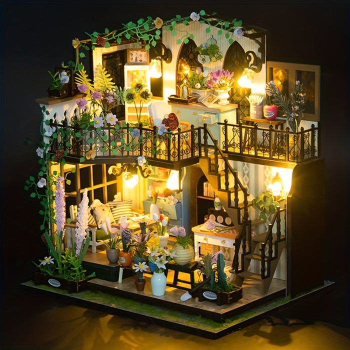 DIY Miniatuur Kas-Huis met Verlichting – Handgemaakte 3D Puzzel voor Creatieve Decoratie