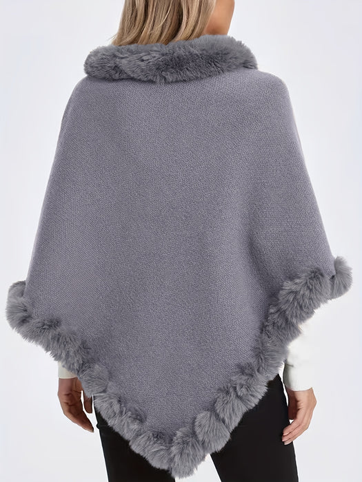 Luxe Dikke Gebreide Coltrui voor Dames - Met Neppontrand en Chic Pullover Cape voor de Winter