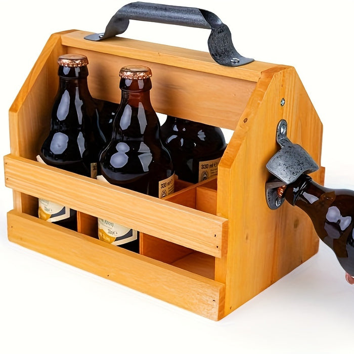 Houten Flessen Caddy met Flesopener - Perfect Vaderdag Cadeau of Relatiegeschenk