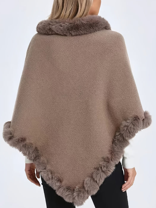 Luxe Dikke Gebreide Coltrui voor Dames - Met Neppontrand en Chic Pullover Cape voor de Winter