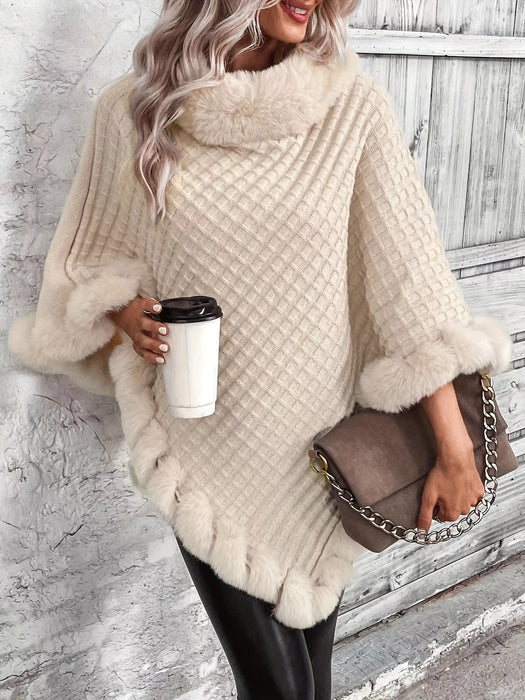 Luxe Dikke Gebreide Coltrui voor Dames - Met Neppontrand en Chic Pullover Cape voor de Winter