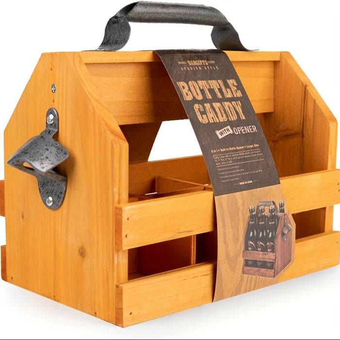 Houten Flessen Caddy met Flesopener - Perfect Vaderdag Cadeau of Relatiegeschenk