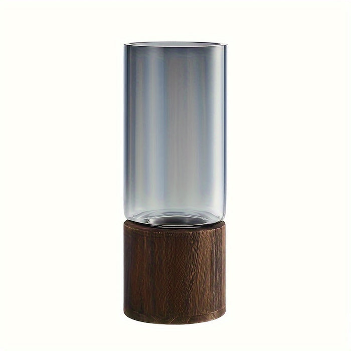 Luxe Glas Vaas met Houten Basis - Elegant en Modern