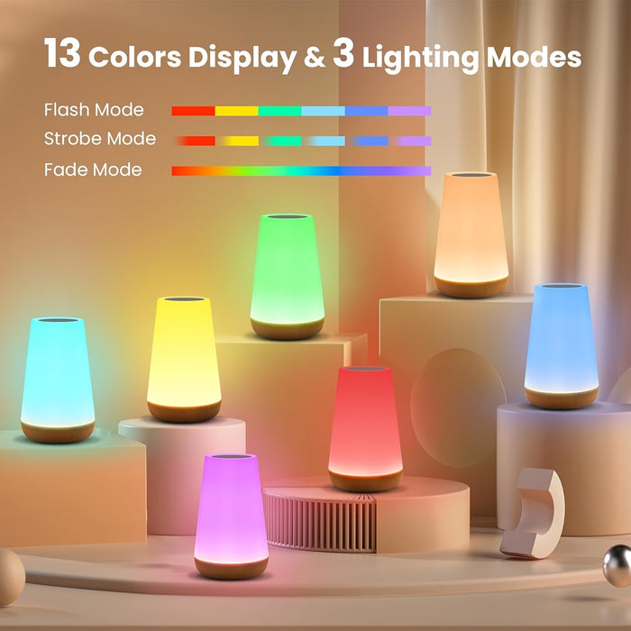 Dimbare Touchlamp met 13 RGB-kleuren – Perfect voor de Slaapkamer, Bedlampje en Nachtlicht