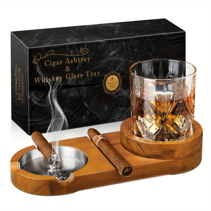 Creatieve Sigaren Asbak en Whiskey Glas Tray - Het Perfecte Vaderdag Cadeau of Relatiegeschenk